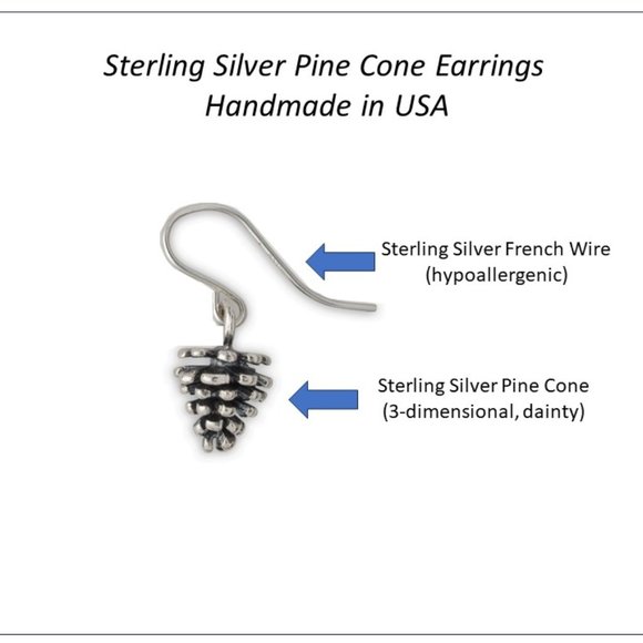 Pine Cone Earrings Sterling Silver for Women Girls Jewelry Gift Handmade USA - Picture 2 of 3
